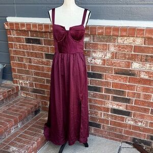 ASTR the Label Wine Pleated Bustier Midi Dress Burgundy Sweetheart Size Large